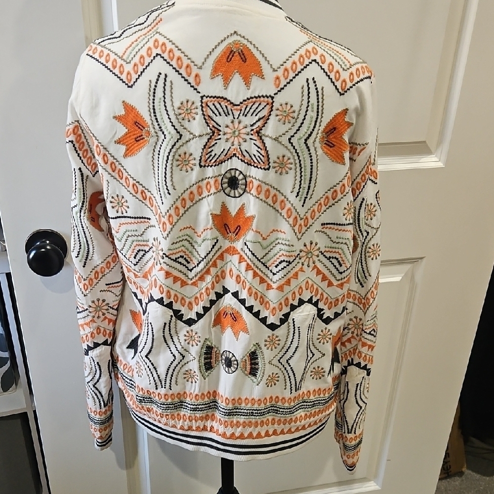 Lovestitch Vibrant Orange and Cream Embroidered Bomber Jacket - Picture 8 of 14